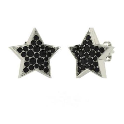 2ct Round Cut Black Diamond Star Shaped Women Stud Earrings 14k White Gold Over