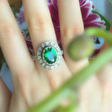 2.7ct Oval Cut Green Emerald Vintage Inspired Halo Ring 14k White Gold Finish