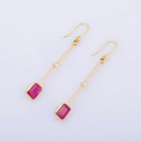 1.5ct Drop Earrings Emerald Cut Pink Ruby Dangling 14k Yellow Gold Finish