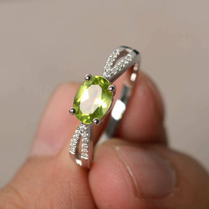 1.2ct Oval Cut Green Peridot Engagement Ring 14k White Gold Finish Split Shank