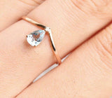 0.75ct Pear Cut Blue Aquamarine Wedding Band V Shape Curved 14k Rose Gold Finish