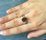 1.6ct Engagement Ring Oval Cut Red Garnet Split Shank 14k White Gold Finish