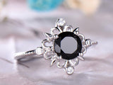 1ct Round Cut Black Diamond Trendy Stylish Engagement Ring 18k White Gold Finish