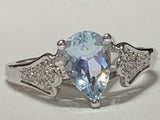 3ct Pear Cut Blue Aquamarine Solitaire Cluster Accent Ring 14k White Gold Finish