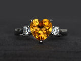 1.4ct Engagement Ring Heart Cut Yellow Citrine Three Stone 14k White Gold Finish