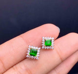 2ct Stud Earrings Asscher Cut Green Emerald Floral Cluster 14k White Gold Finish