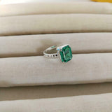 2ct Engagement Ring Green Emerald Cut Braided Shank Solitaire 14k WhiteGold Over