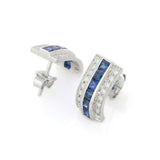 2.45ct Drop Earrings Princess Cut Blue Sapphire Channel Set 14k WhiteGold Finish