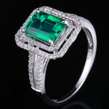 2ct Emerald Cut Green Emerald Double Halo Engagement Ring 14k White Gold Finish