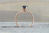 1ct Oval Cut Black Diamond Engagement Ring Beaded Solitaire 14k Rose Gold Finish