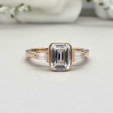 2ct Engagement Ring Emerald Cut Diamond Three Stone Design 14k YellowGold Finish