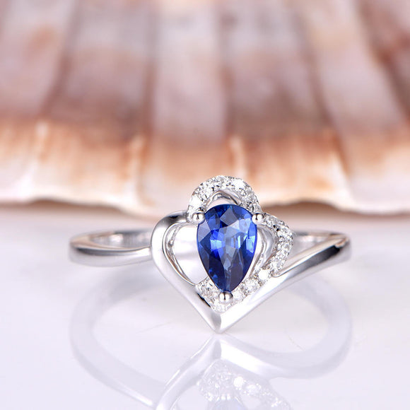 2ct Pear Cut Blue Tanzanite Unique Promise Engagement Ring 14k White Gold Finish