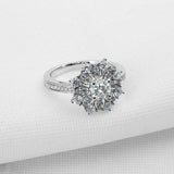 3ct Round Diamond Flower Cocktail Solitaire with Accent Ring 14k White Gold Over