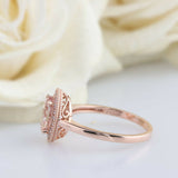 2ct Oval Cut Morganite Engagement Ring Diamond Halo Twist Rope 14k RoseGold Over