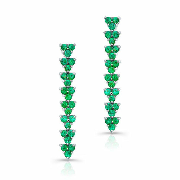 6Ct Round Cut Green Emerald Stylish Vertical Drop Earrings 14K White Gold Finish