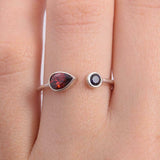 1.2ct Pear Cut Garnet Blue Sapphire Open Birthstone Ring 14k White Gold Finish