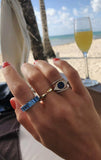 2ct Round Cut Blue Sapphire Engagement Ring 14k Yellow Gold Over Evil Eye Design