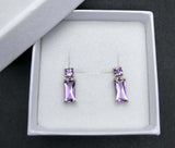 2.5ct Drop Dangle Earrings Baguette Cut Purple Amethyst 14k White Gold Finish