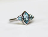 1ct Marquise Cut Blue Aquamarine Three Stone Engagement Ring 14k White Gold Over