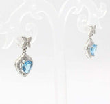 2.7ct Drop Earrings Heart Cut Blue Topaz Floral Halo 14k White Gold Finish