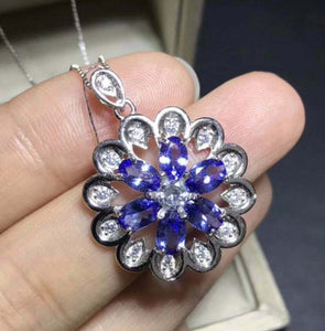 3ct Blue Tanzanite Pendant Oval Cut Floral Cocktail 14k White Gold Over NO CHAIN