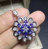 3ct Blue Tanzanite Pendant Oval Cut Floral Cocktail 14k White Gold Over NO CHAIN