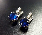 2ct Drop Earrings Round Cut Blue Sapphire Vertical Bar 14k White Gold Finish