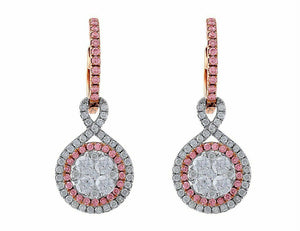 6Ct Round Cut Diamond Pink Sapphire Cocktail Drop Earrings 14K Rose Gold Finish