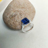 2ct Engagement Ring Emerald Cut Blue Sapphire Diamond Petite 14k White Gold Over