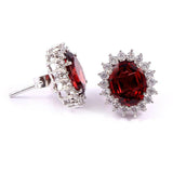 3.5ct Stud Earrings Oval Cut Red Garnet Diamond Halo Floral 14k WhiteGold Finish