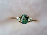 1ct Engagement Ring Oval Cut Green Emerald Trilogy Women 14k Yellow Gold Finish