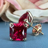 2ct Asscher Cut Simulated Pink Ruby Solitaire Stud Earring 14k White Gold Plated