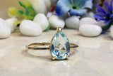 1.2ct Pear Cut Blue Aquamarine Solitaire Engagement Ring 14k Yellow Gold Finish