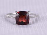 1.5ct Cushion Cut Red Garnet Engagement Ring Solitaire Accent 14k WhiteGold Over