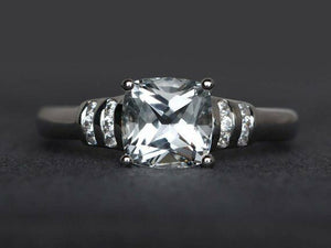 1.3ct Cushion Cut Diamond Engagement Ring 14k White Gold Finish Accent Solitaire