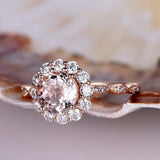 2ct Round Cut Peach Morganite Floral Design Engagement Ring 14k Rose Gold Finish