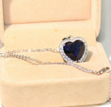 1ct Heart Cut Blue Sapphire Pendant Chain Halo Heart Shape 14k White Gold Finish