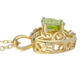 1ct Green Peridot Pendant with Chain Heart Cut Filigree 14k Yellow Gold Finish