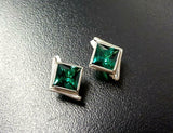 2ct Stud Earrings Princess Cut Emerald Rhombus Solitaire 14k White Gold Finish