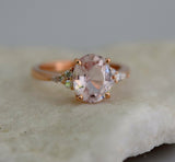 1.1ct Oval Cut Peach Morganite Unique Trendy Engagement Ring 14k Rose Gold Over