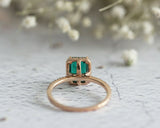 3Ct Green Emerald Diamond Accent Halo Women Engagement Ring 14K Rose Gold Finish