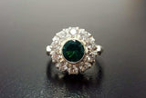 2.8ct Engagement Ring Round Cut Green Emerald Vintage Halo 14k White Gold Finish