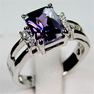 2ct Radiant Cut Purple Amethyst Engagement Ring 14k White Gold Finish Split Band