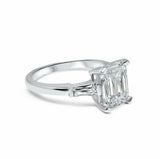 3.2ct Emerald Cut Diamond Baguette Accents Trilogy Ring 14k White Gold Finish