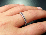 1ct Wedding Band Round Cut Purple Amethyst Half Eternity 14k White Gold Finish