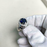 2ct Engagement Ring Round Cut Blue Sapphire Halo Star Accent 14k White Gold Over