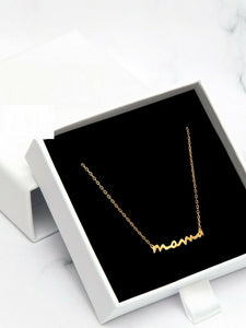 Mama Mothers Day Pendant with Chain 14k Yellow Gold Finish