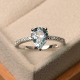 1.5ct Pear Cut Blue Aquamarine Solitaire with Accent Ring 14k White Gold Finish