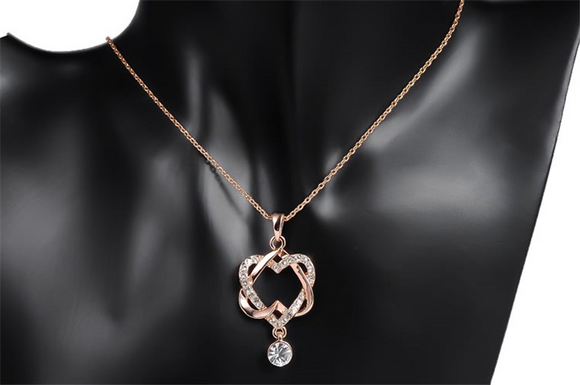 1.4ct Round Cut Diamond Pendant with Chain Fancy Heart Shape 14k RoseGold Finish