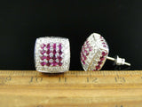 4Ct Round Cut Pink Ruby Diamond Stylish Cushion Stud Earring 14K White Gold Over